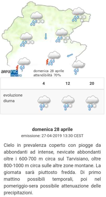 Previsioni meteo per il 28 aprile